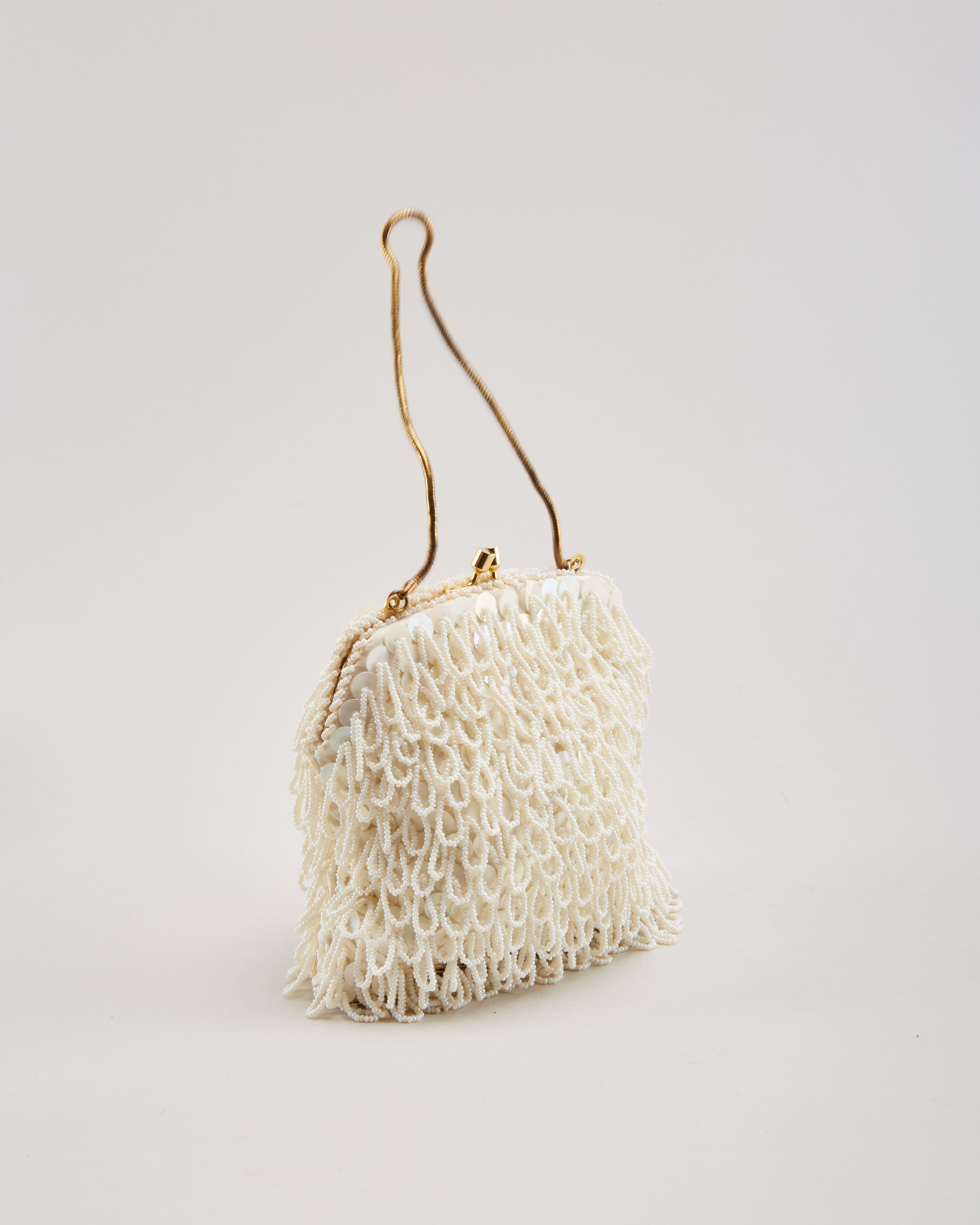 Beaded Market Bag - White/Black