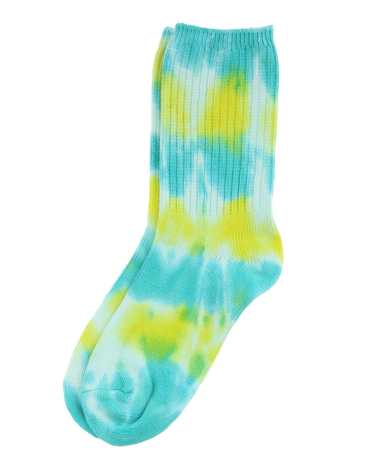 blue and yellow tie dye socks