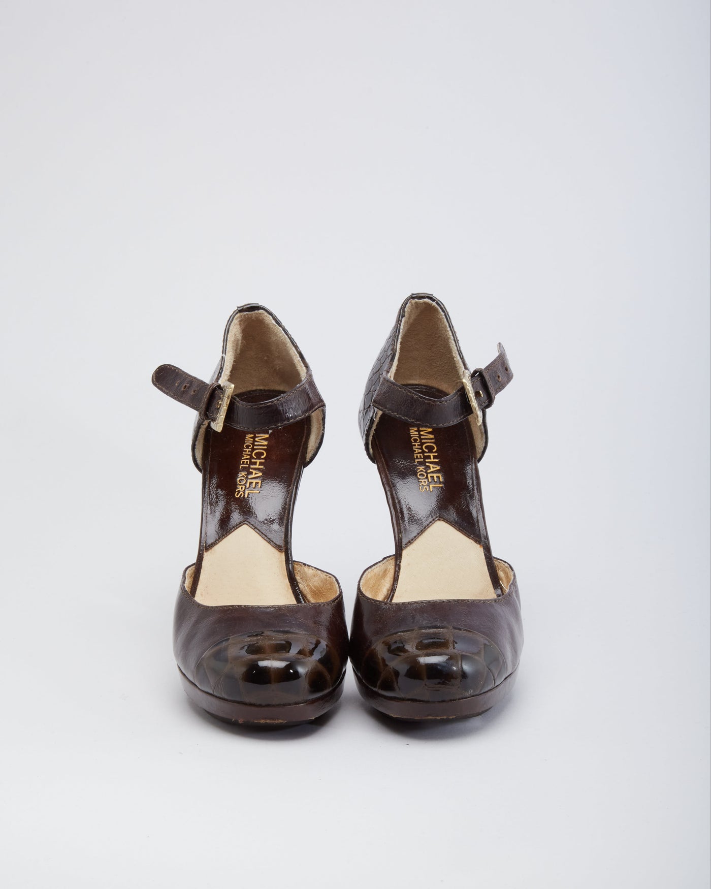 Michael Kors Brown Croc Leather Heel Sandals  - UK 3