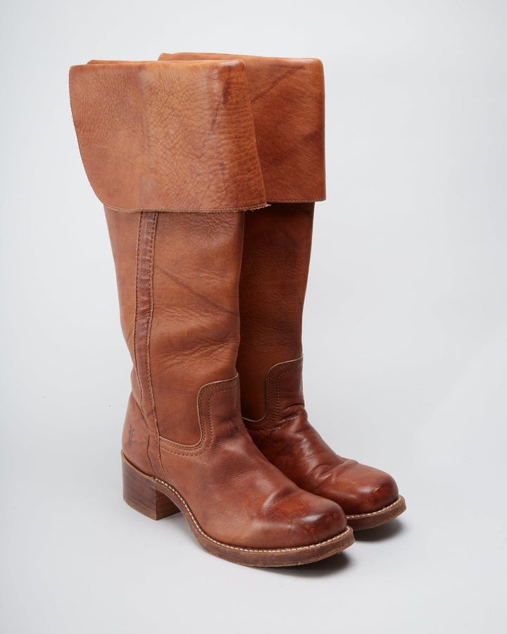 Faye Knee High Brown Cowboy Boots - UK 6.5