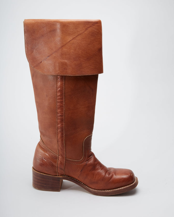 Faye Knee High Brown Cowboy Boots - UK 6.5