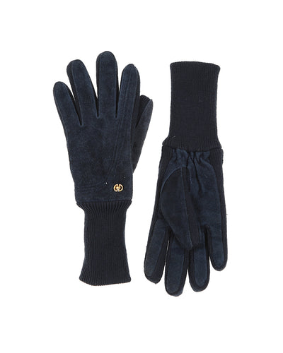 Vintage navy blue suede gloves - L