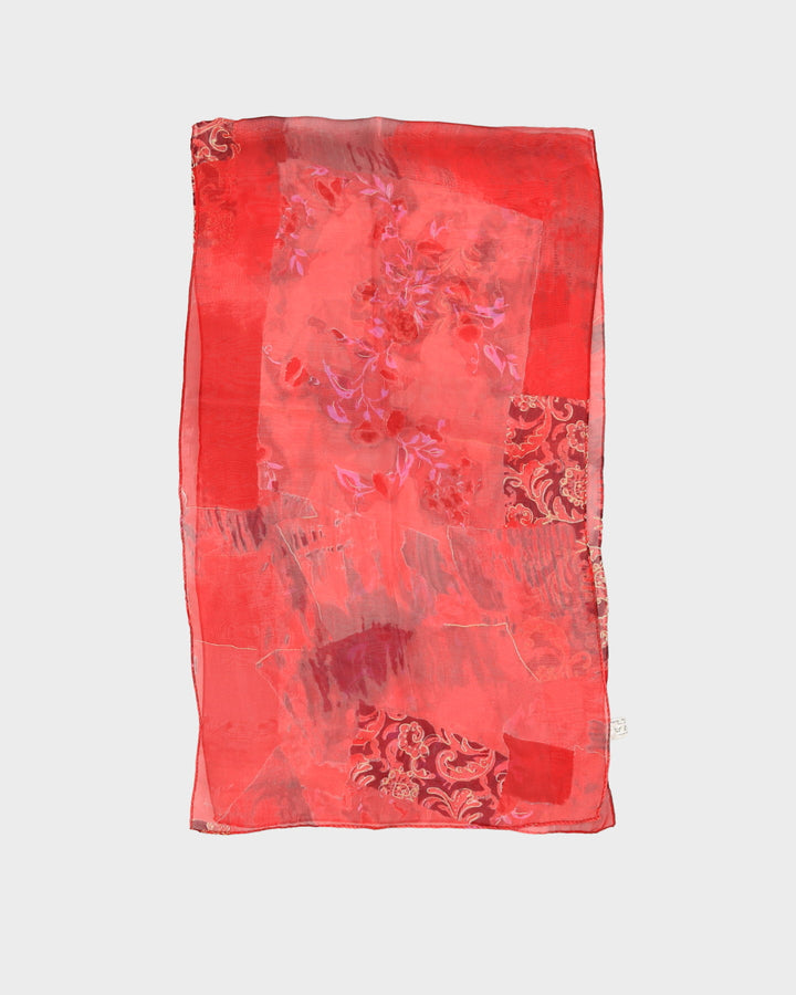 Red Patterned Silk Scarf - One Size