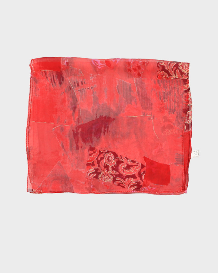 Red Patterned Silk Scarf - One Size