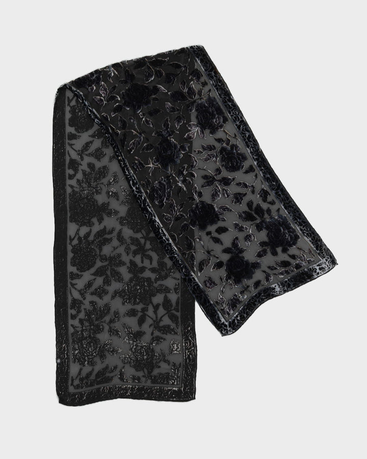 Black And Grey Floral Velvet Devore Scarf