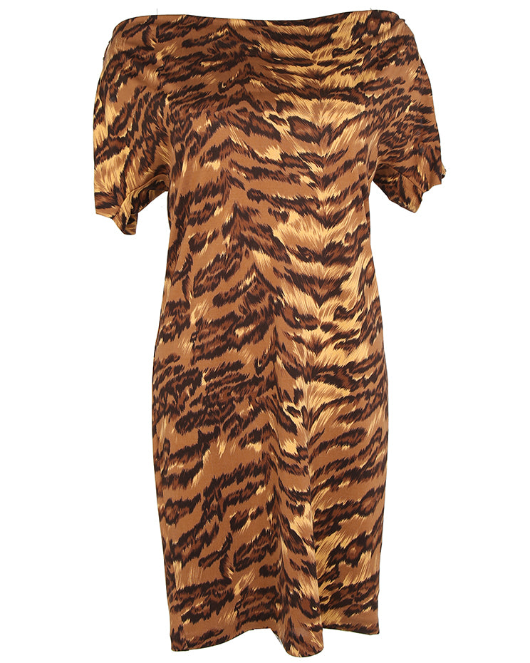Diane Von Furstenberg Brown Tiger Stripe Silk Party Dress - S