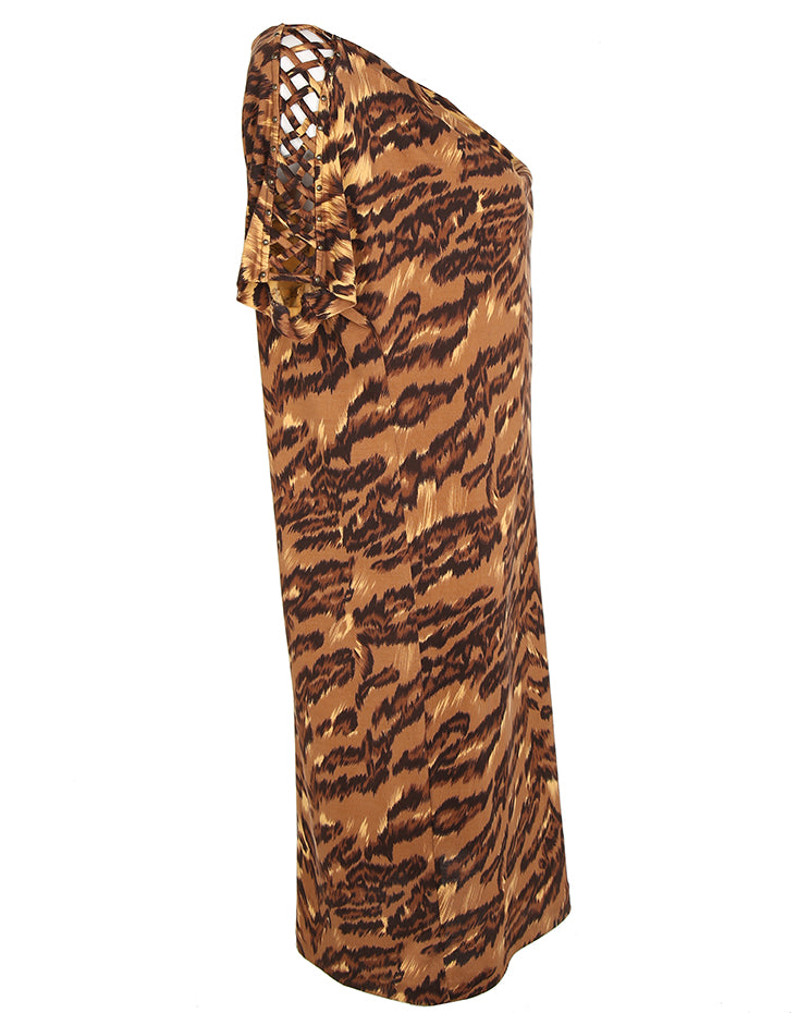 Diane Von Furstenberg Brown Tiger Stripe Silk Party Dress - S