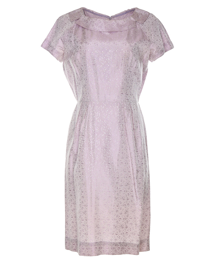 50s 60s Lavender Floral Dress - S