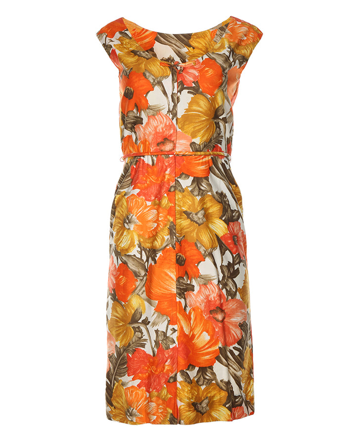 1960s Hawaiian Floral Cocktail Dress - S