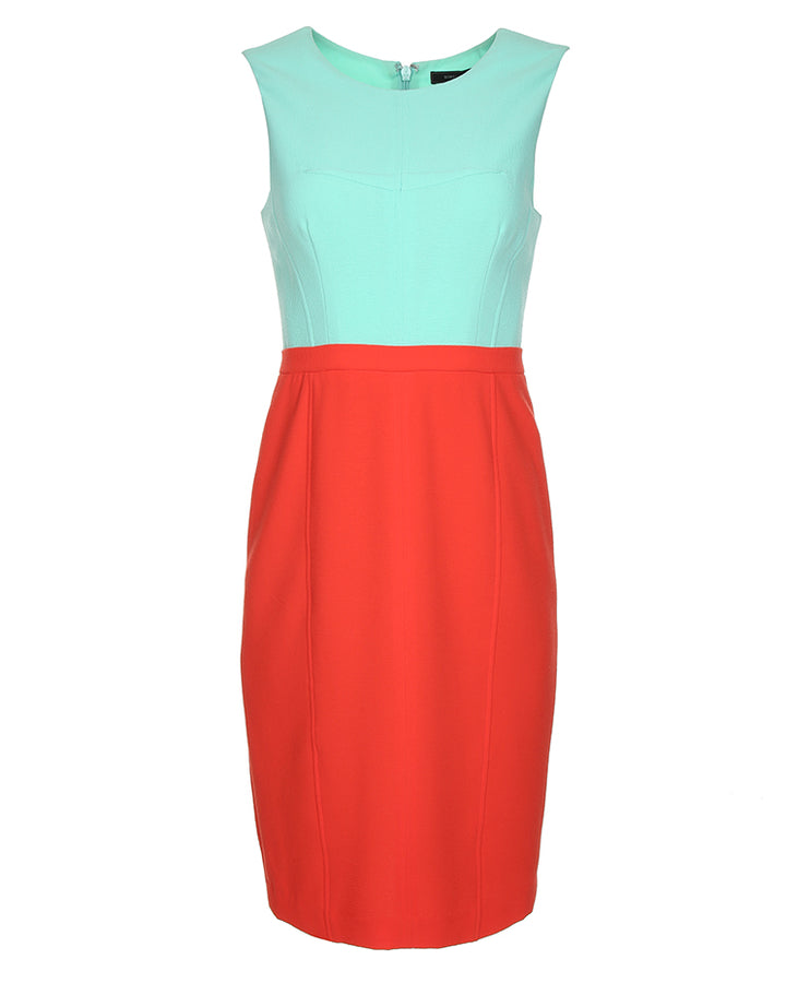 BCBG Maxazria Gren And Orange Block Colour Dress - S