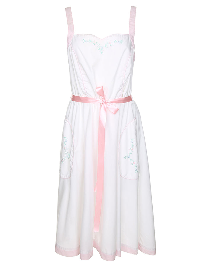1980's White And Pink Sleeveless Dress - M