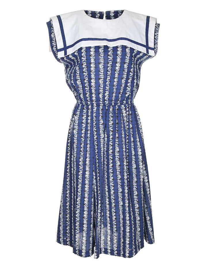 1980's Does The 50's Blue And White Dress - M