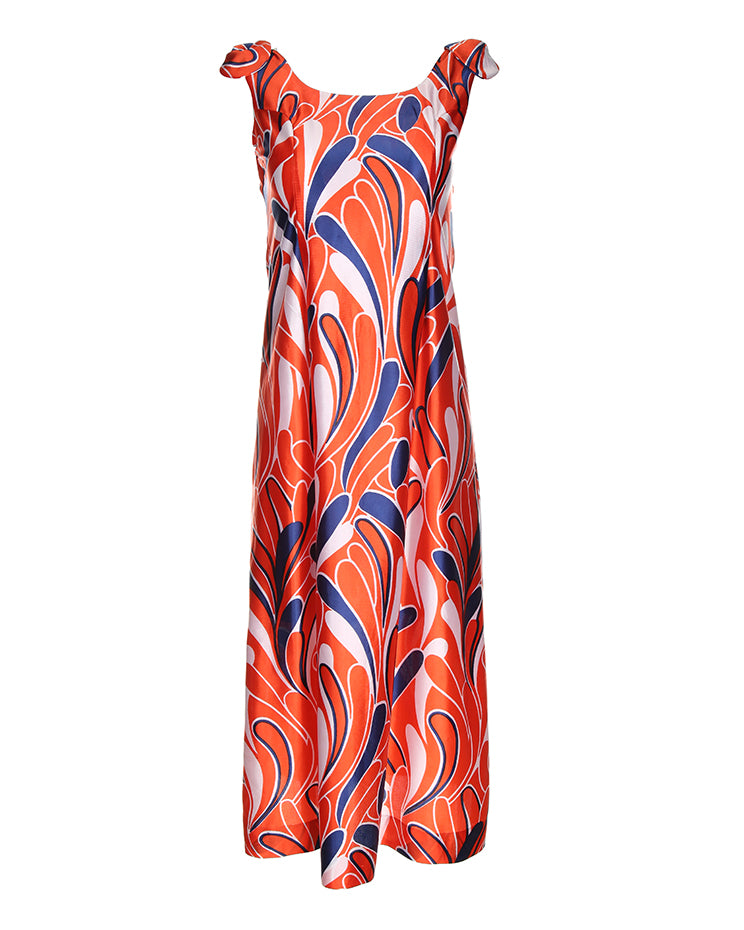 1970's Red, Blue And White Patterned Sun Dress - S