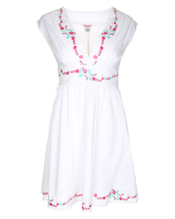 Guess White Cotton Embroidered Skater Style Sun Dress - S