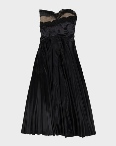 1950s Black Satin Bustier Evening Dress - S