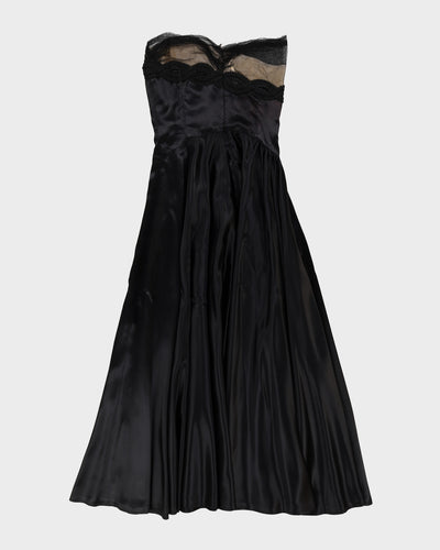 1950s Black Satin Bustier Evening Dress - S