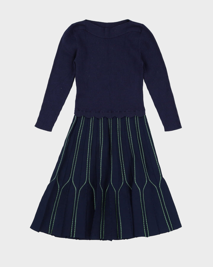 Blue And Green Knitted Midi Dress - XS