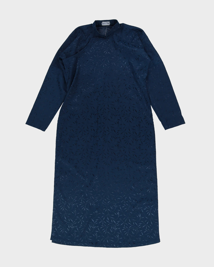 Navy Patterned Cheongsam Style Tunic Dress - M