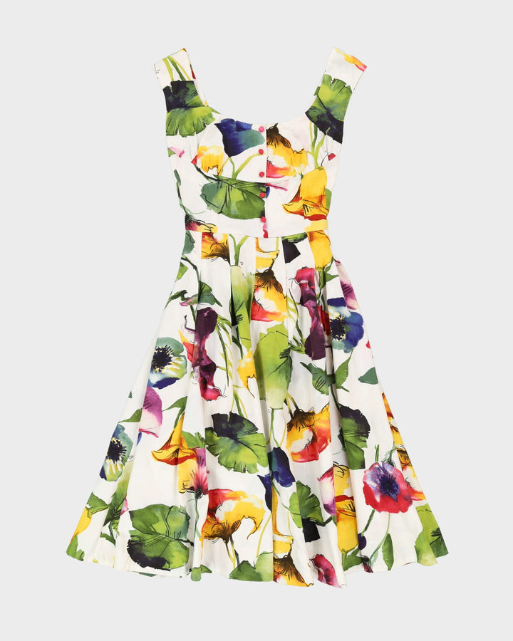 1950s Style Hand Made Floral Sleeveless Dress - S