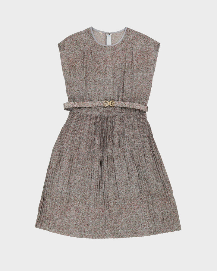 1970s Semi Sheer Grey Patterned Tea Dress - S