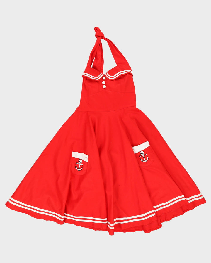 Vintage Hell Bunny Vixen Red Halter Dress - S