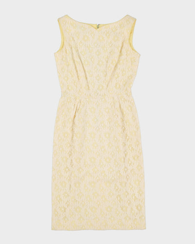Vintage 1950s Yellow With White Lace Wiggle Dress - S