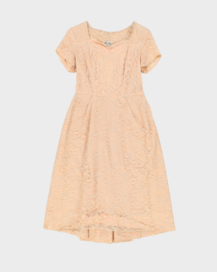 Vintage 1950s Peach Lace Cocktail Dress - S