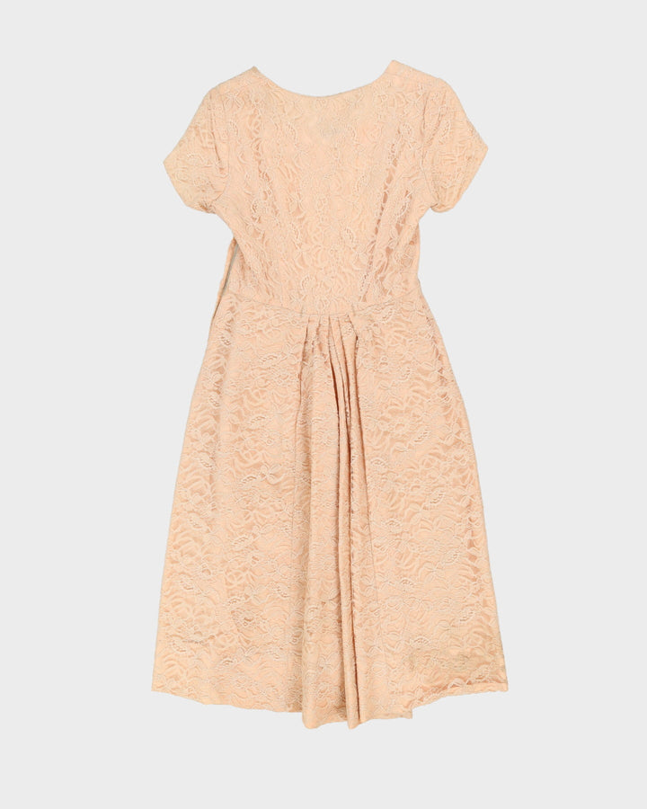 Vintage 1950s Peach Lace Cocktail Dress - S