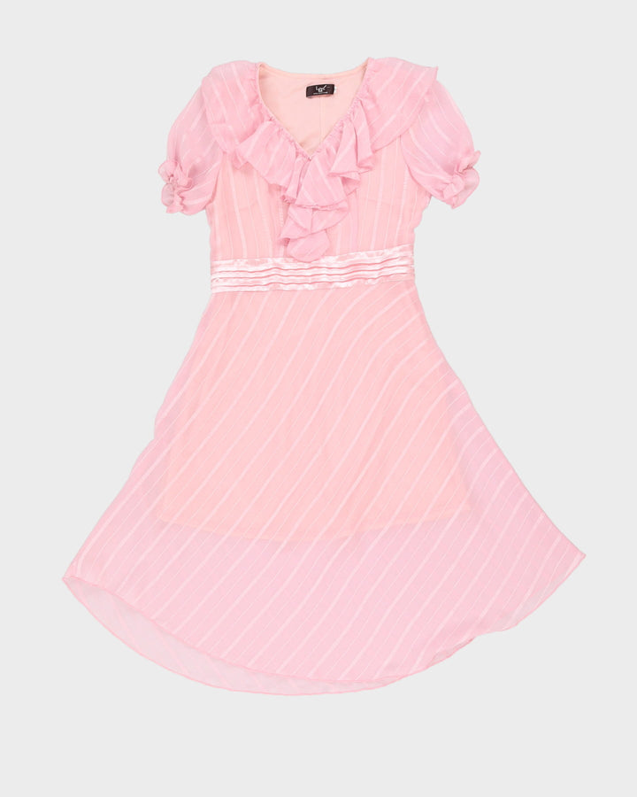 Pink With A Ruffled Neckline Tea Dress - XXS