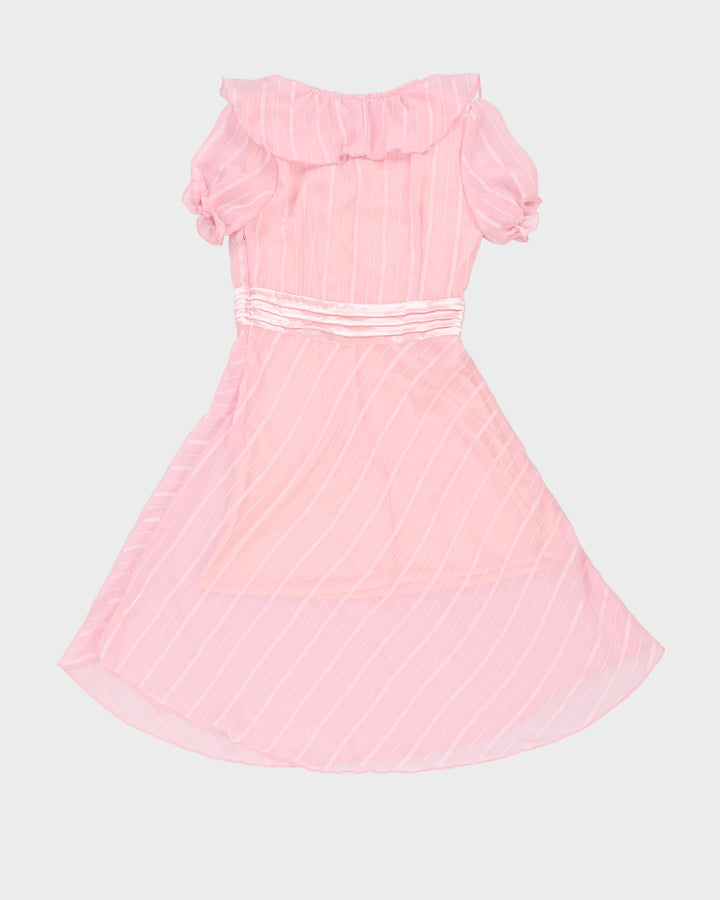 Pink With A Ruffled Neckline Tea Dress - XXS