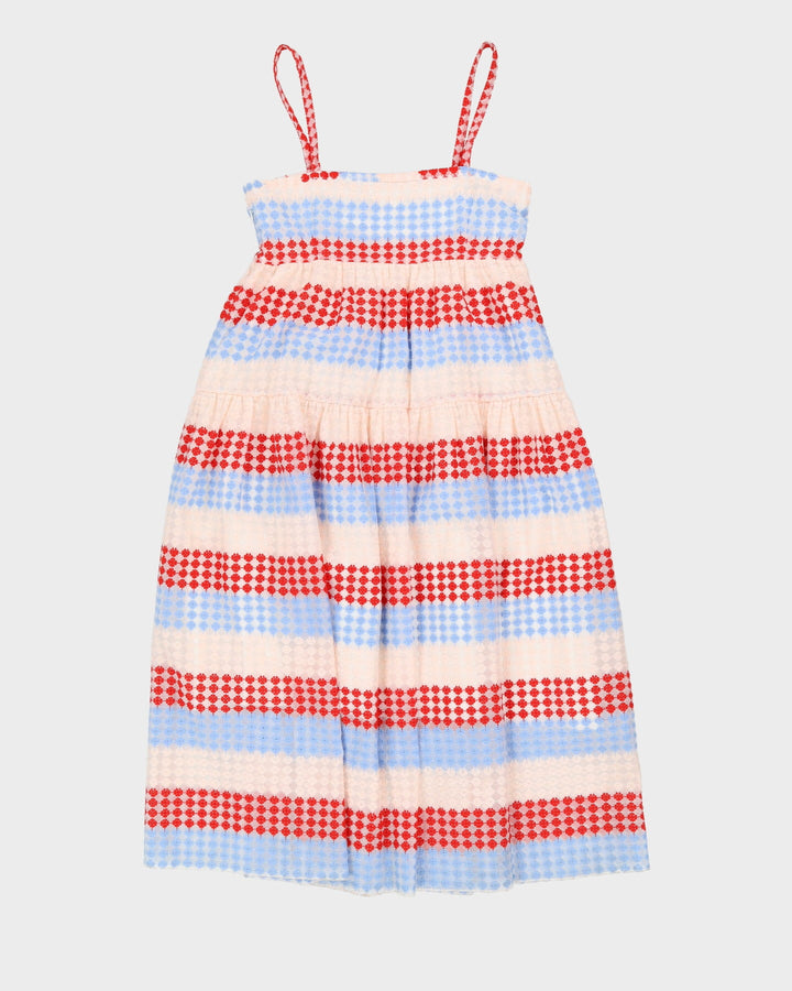 Blue And Red Patterned Sleeveless Dress - XS