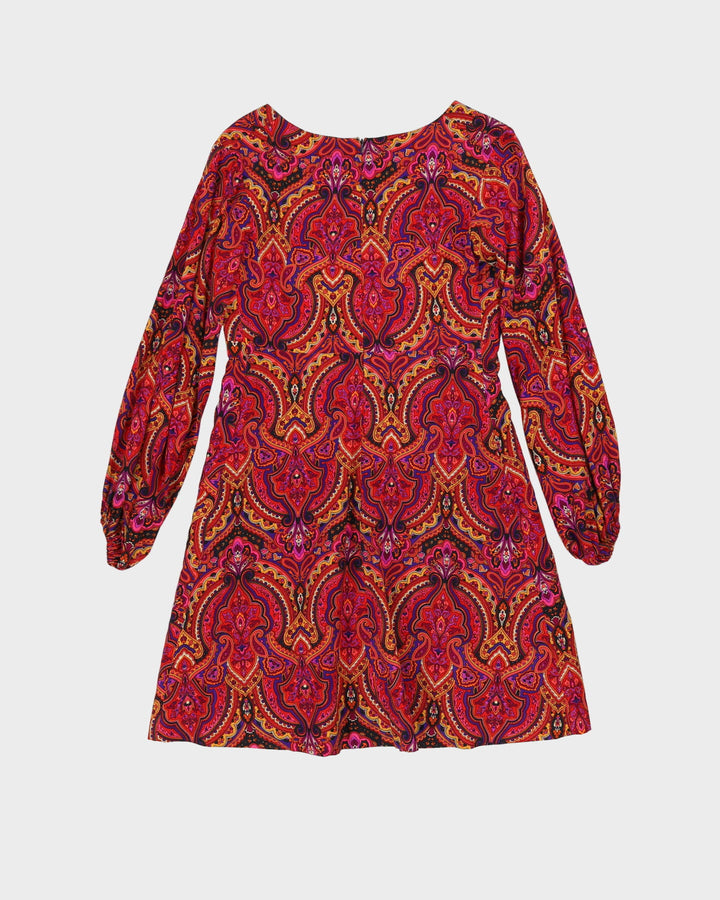 1970s Style Pink Paisley Patterned Dress - S