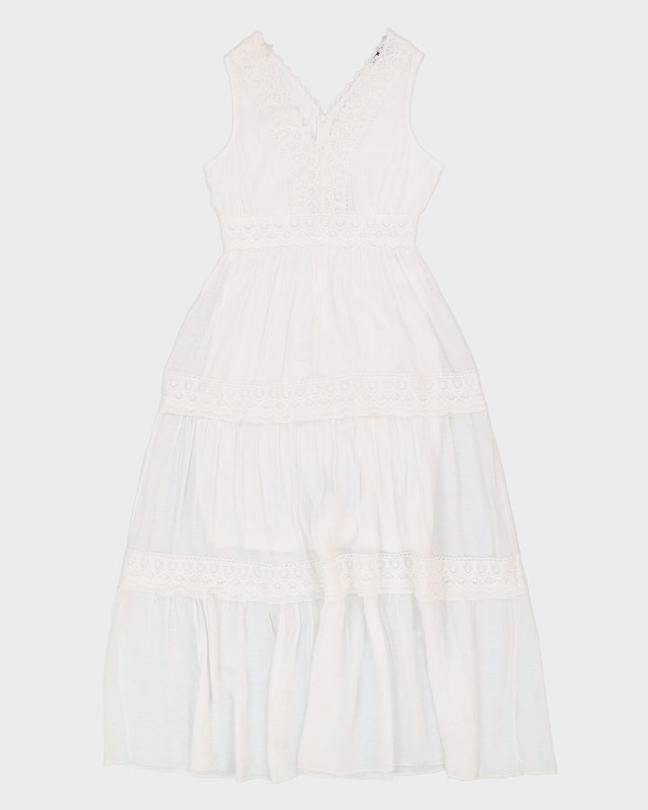 00s White Lace Maxi Dress - S