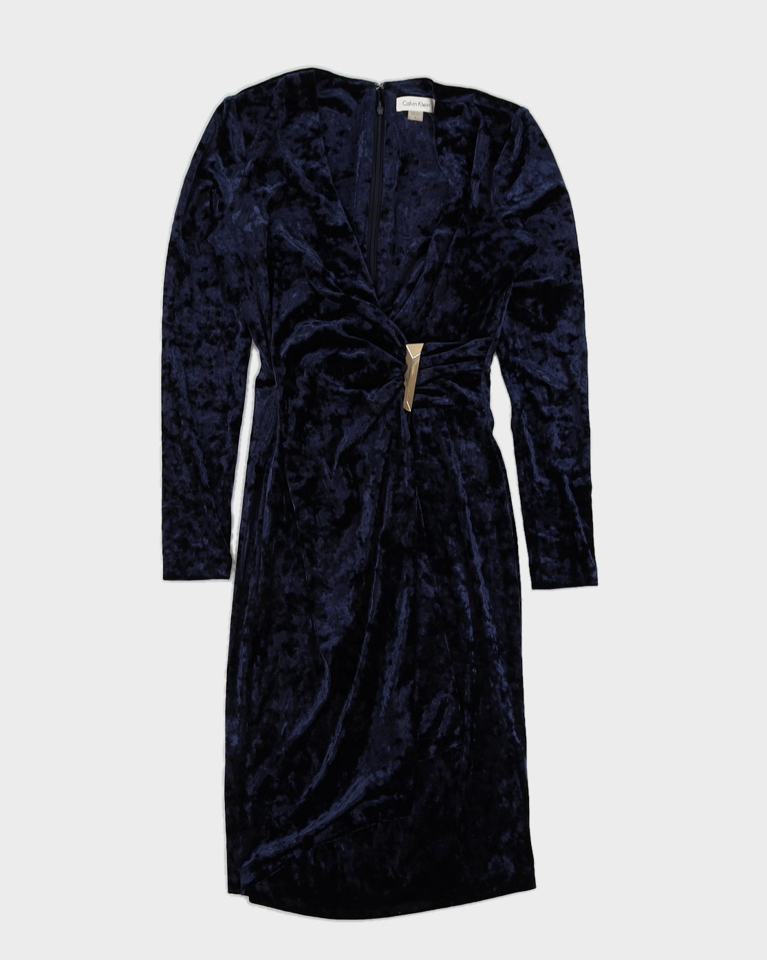 Calvin Klein Blue Velvet Dress - S Rokit Calvin Klein Blue Velvet Dress - S Rokit