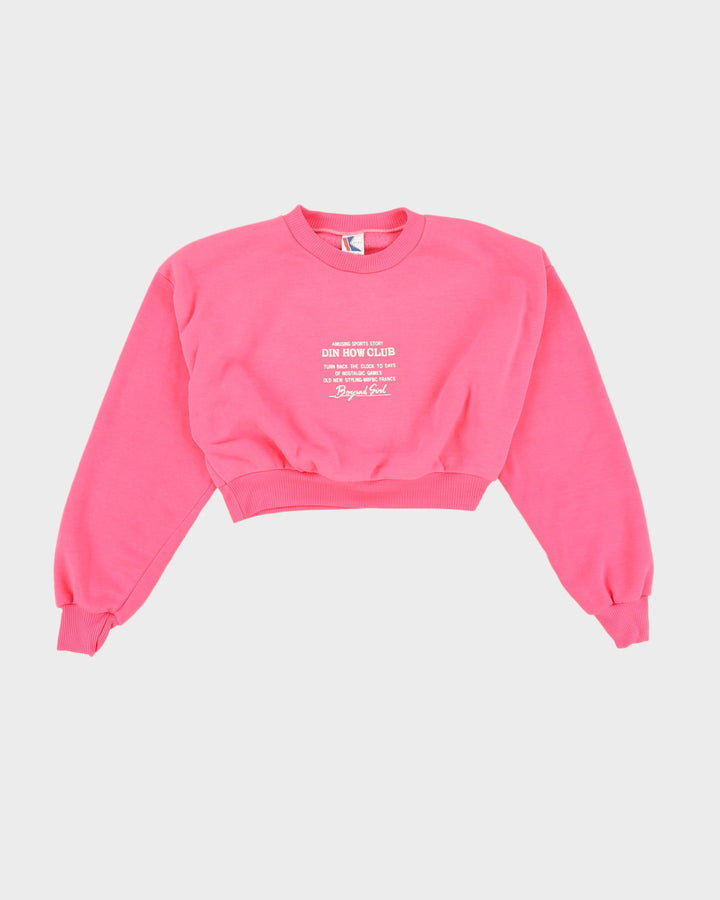 Vintage 80s Novelty Quote Pink Cropped Sweatshirt - S / M