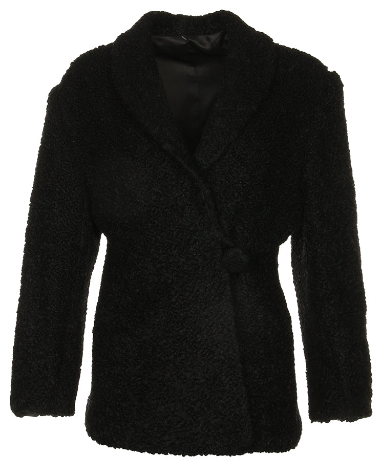 1950s Bouclé Black Wool Jacket - S
