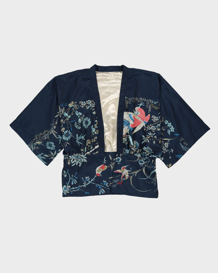 Navy Patterned Haori Kimono Jacket - M