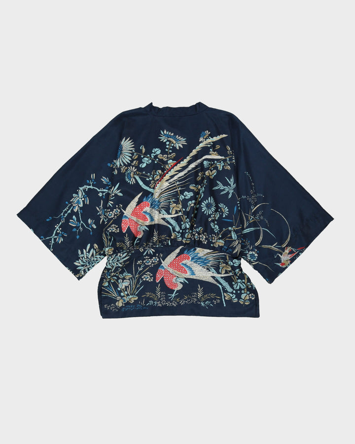 Navy Patterned Haori Kimono Jacket - M