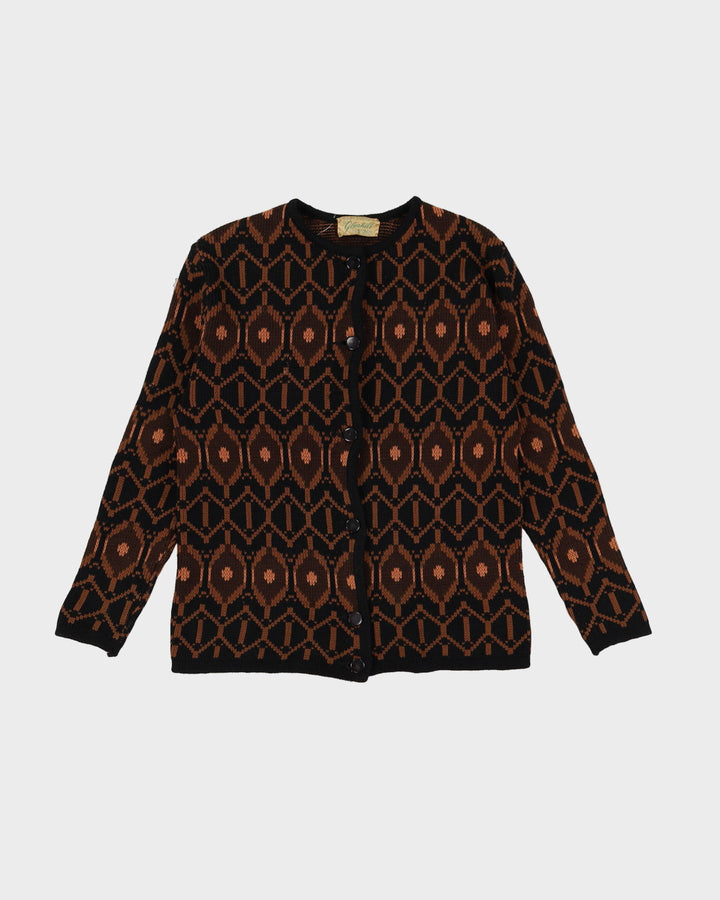 1950s Glenhill Brown Patterned Knitted Cardigan - S