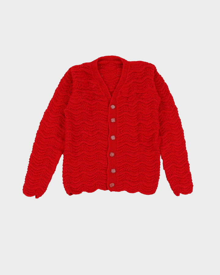Vintage Hand Knitted Red Cardigan - S