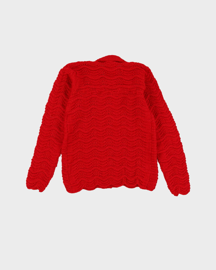 Vintage Hand Knitted Red Cardigan - S