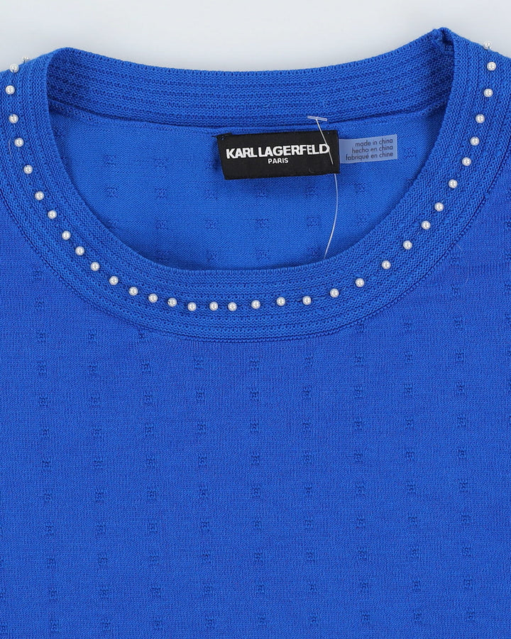 Karl Lagerfeld Blue Pearl Detailed Knitted Jumper - M