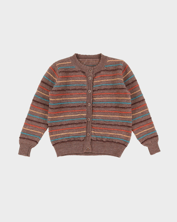 Brown Striped Wool Cardigan - S