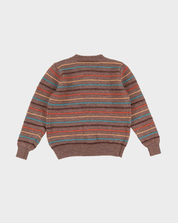 Brown Striped Wool Cardigan - S