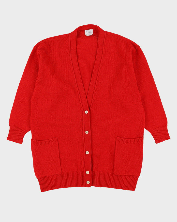 Red Shetland Wool Knitted Cardigan - XL