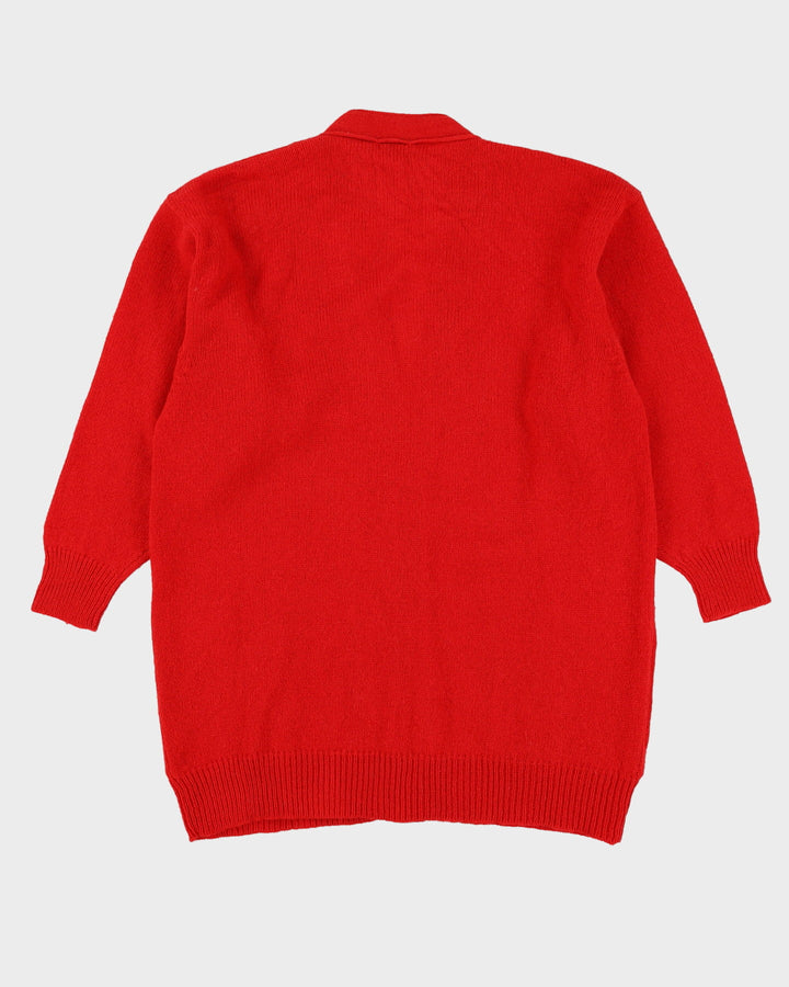 Red Shetland Wool Knitted Cardigan - XL