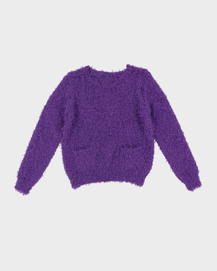 Purple Fluffy With Pockets Knitted Jumper - S