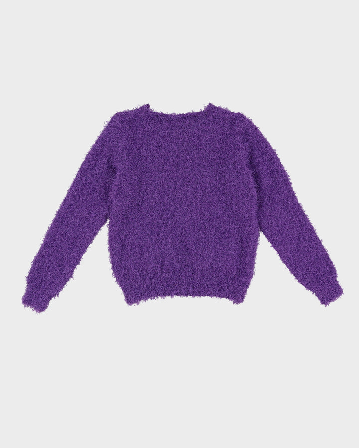 Purple Fluffy With Pockets Knitted Jumper - S