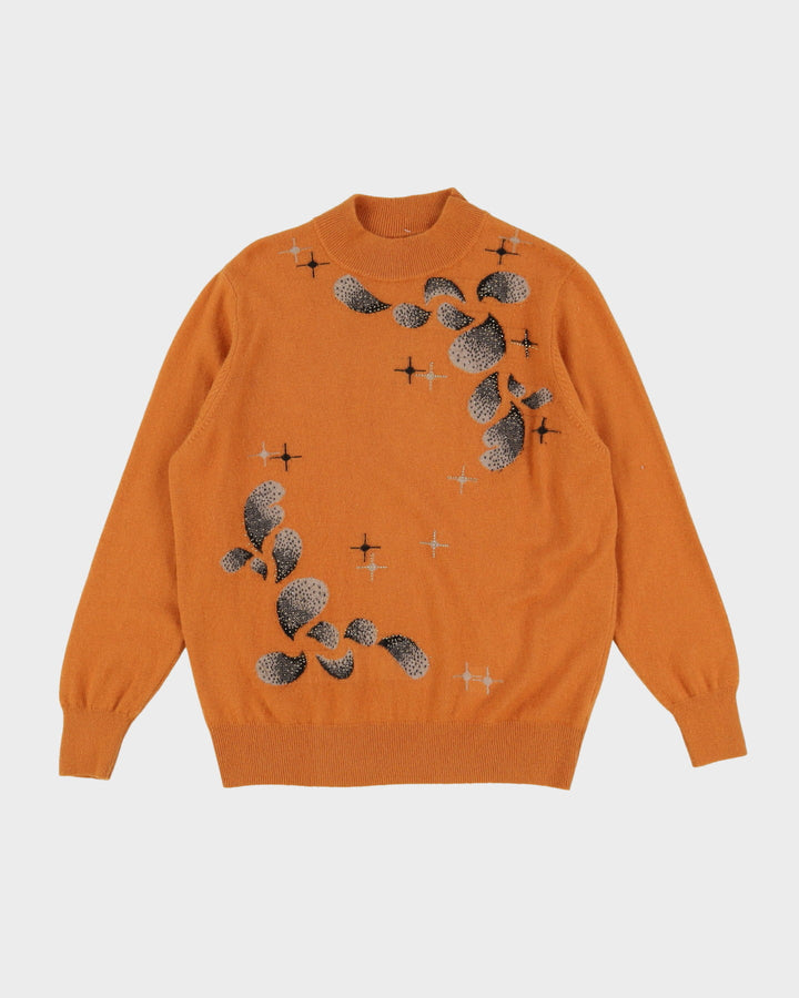 Orange With Grey Pattern Knitted Jumper - M