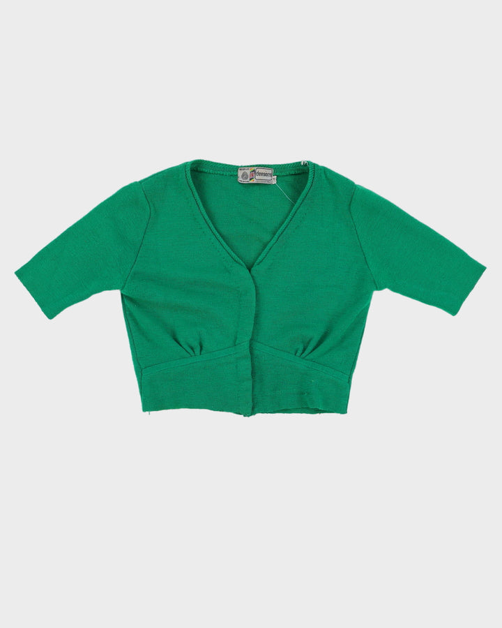 Vintage 1980s Green Cropped Bolero Knitted Cardigan - XS / S